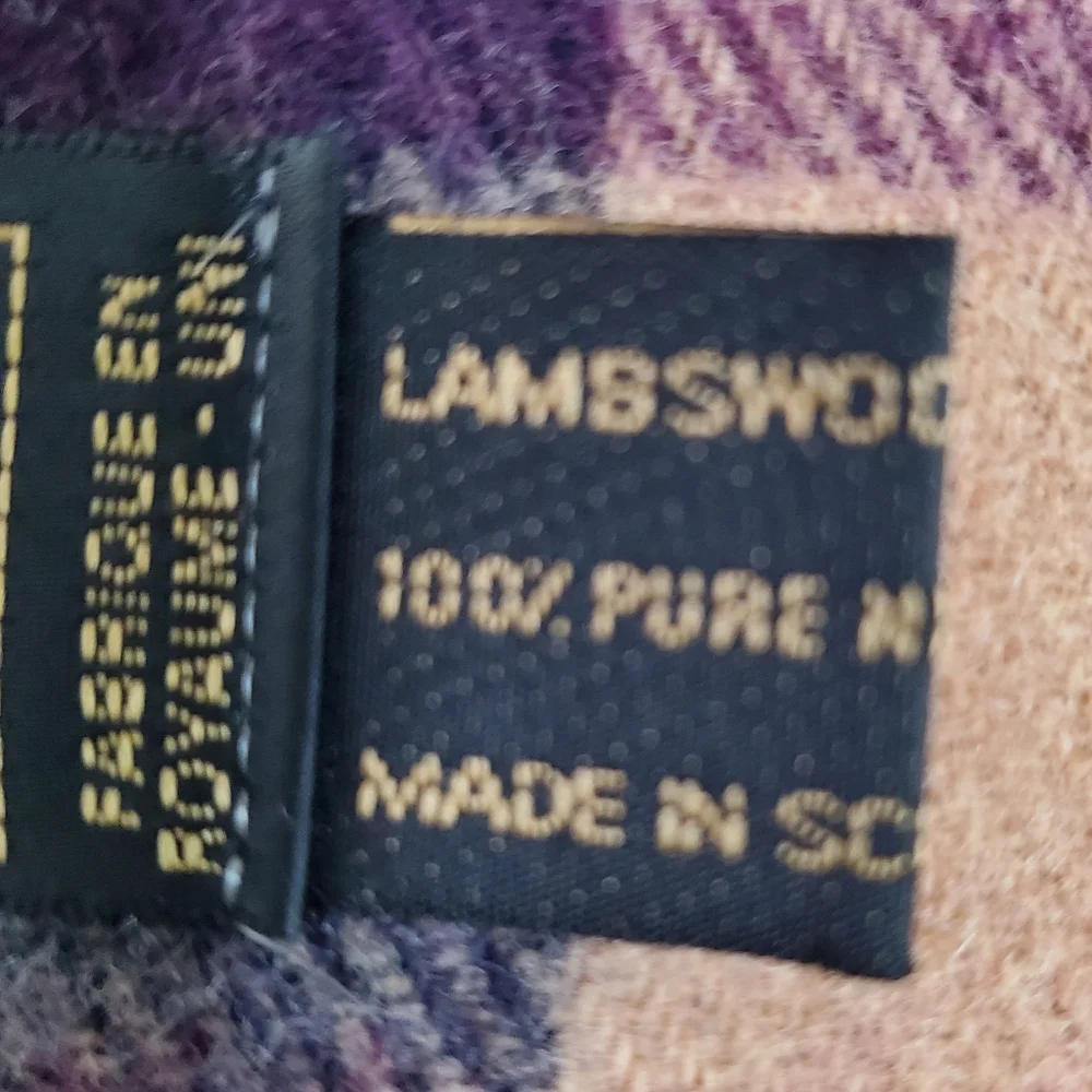 Maban of Scotland Plaid Fringe Scarf Pure New Lambswool Burgundy Black Tan